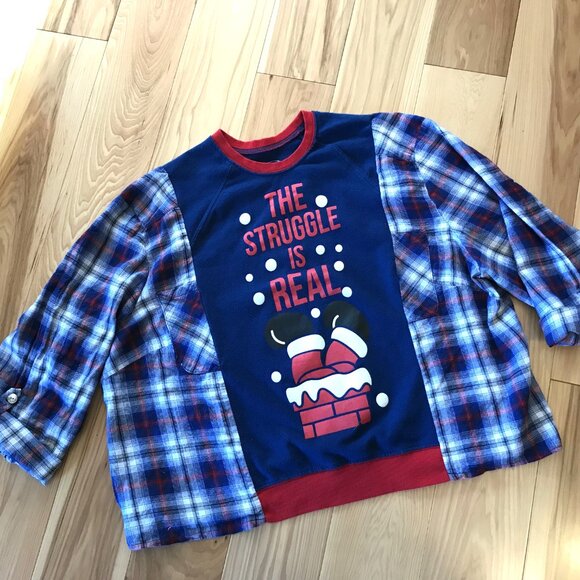 Flannel Tee Upcycle, Christmas Shirt: Size M-XL, Holiday Graphics, Santa - Picture 4 of 10